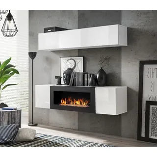 Xlmoebel Wohnwand Hängendes Sideboard 2tlg mit Kamin in Schwarz Hochglanz, (2-St), Made in Europa schwarz|weiß