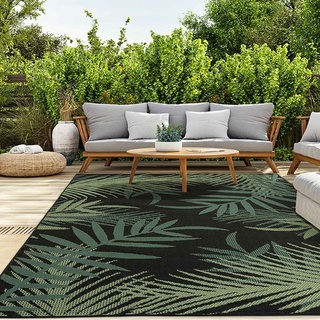 Vimoda In- und Outdoor Teppich Terrassen & Balkon Küche Teppich Palmen Design Schwarz, Maße:120x160 cm