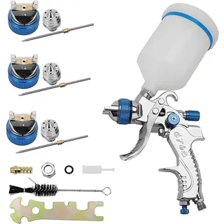 Trintion HVLP Lackierpistole Spritzpistole Kit Sprühpistole 3 Düsen 1,4 mm 1,7 mm 2,0 mm mit 600 ml Plastikbecher Farbsprühsystem für Zäune Decken Wandmalerei etc
