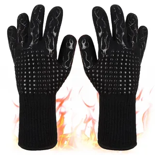 Grillhandschuhe Hitzebeständig bis 800°C – Feuerfeste Grillhandschuhe für BBQ, Backen & Kochen, Ofenhandschuhe mit rutschfestem Silikon, Grill Handschuh für Küche & Outdoor