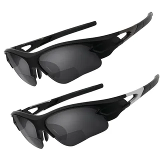 Missfive 2 Pack Sportlich Bifokale Sonnenbrille Herren Sonnenbrille Mit Leseteil, Rundherum-Design, Uv-Schutz, Sport/Außenbereich/Fahren, Schwarz & Silber, 3.5x