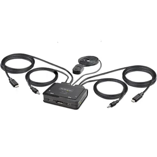 Startech C2-D46-UC2-CBL-KVM, KVM Switch, 4K 60Hz DisplayPort KVM-Switch, 2 Ports Integrierte Audiokabel Hotkeys