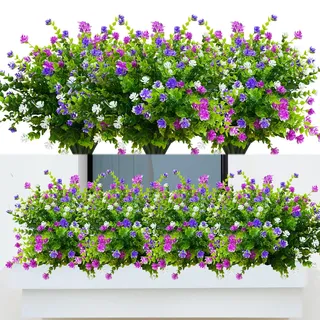 Kinisty Kunstblumen wie Echt, 8 Bündel Künstliche Blumen Outdoor Wetterfest | Weiß, Lila & Rosa. Sommer Frühling Deko für Draußen Balkon Balkonkasten Garten
