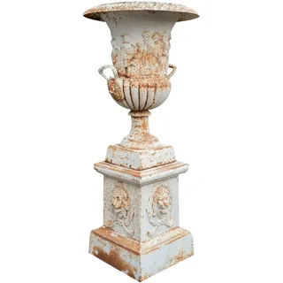 Biscottini - Alte Vase mit gusseisernem Sockel antik-weiß lackiert
