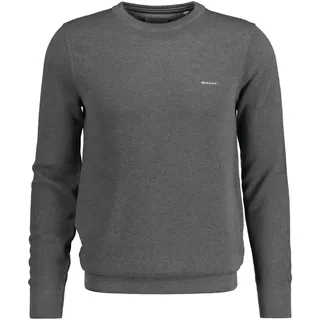 GANT Herren Pique-Strickpullover, Rundhals - COTTON PIQUE C-NECK, Baumwolle Grau / 5XL