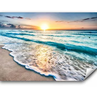 murando Fototapete selbstklebend Strand und Meer 441x315cm Foto Tapete Tapetenfolie Möbelfolie Wandverkleidung Wandtapete Motivtapeten Bildtapete Wohnzimmer 3d Effekt Sonnenuntergang Landschaft Natur