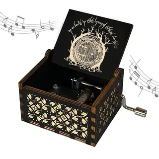 TopLucky Spieluhr aus schwarzem Holz, Motiv: Der Herr der Ringe mit Gravur, Handkurbel, Musikspielzeug für Geburtstag, Weihnachten, Erntedankfest