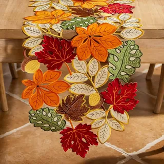 Joyfol Day Tischläufer für den Herbst, 35,6 x 175,3 cm, bunte Ahornblätter, bestickt, Tischdekoration für Zuhause, Esszimmer, Küche, Party