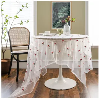 Daisred Tischdecke Spitze-Tischdecke Tischläufer Bestickt Blumenmuster Vintage für Deko rot