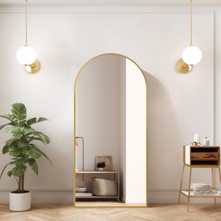 PexFix 165,1 x 55,9 cm Langer moderner gewölbter Bodenspiegel mit stehender Halterung, Schlafzimmerspiegel, gewölbter Wandspiegel, stehend, zum Aufhängen (Gold)