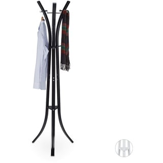 Relaxdays Garderobenständer, Stabile Standgarderobe aus Metall für Jacken, 175 cm hoher Kleiderständer, Schwarz
