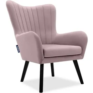 KONSIMO® Ohrensessel GADI, Velourstoff, PUR-Schaum im Sitz, Schwarz lackierte Holzbeine rosa