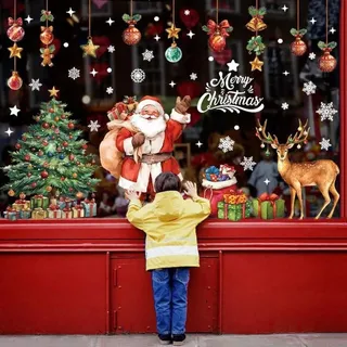 Fensterbilder Weihnachten Selbstklebend 90x30cm 6 Blätter PVC Wiederverwendbar