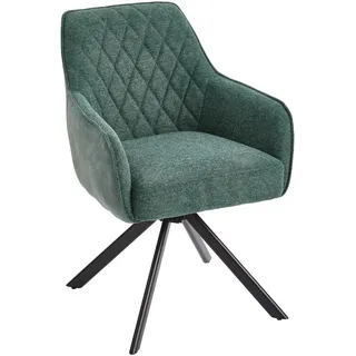 Livetastic Armlehnstuhl, Grün, Schwarz, Holz, Metall, Textil, Pappel, Sperrholz, Füllung: Schaumstoff, Taschenfederkern, Drehkreuz, 57x84x63 cm, Sitzfläche 360° drehbar, Esszimmer, Stühle, Esszimmerstühle, Armlehnenstühle