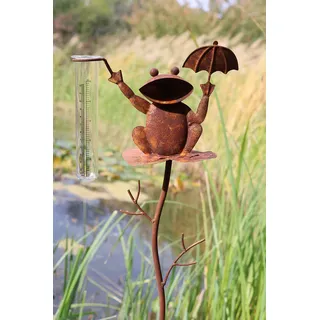 Regenmesser Litermesser Frosch aus Metall | Niederschlagsmesser für Haus & Garten | inklusive Glas mit Skala |Gartenstecker mit Einer Höhe von 100cm