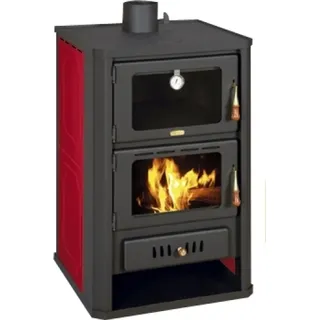 Wasserführender Kaminofen mit Backfach Prity FGW15, rot - 19,8 kW