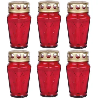 HS Candle 6X Grablicht Grabkerze aus Glas Eck (12,5cm) ca. 30 Stunden Brenndauer/Farbe: Rot