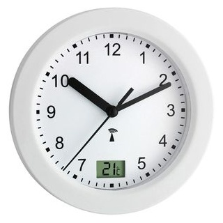 TFA Wanduhr 60.3501 Funkuhr, Ø 17 cm, Thermometer, wasserdicht