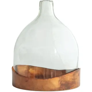 Creative Co-op Glass Cloche with Antique Copper Finished Metal Tray (Set of 2 Pieces) Vasen, braun