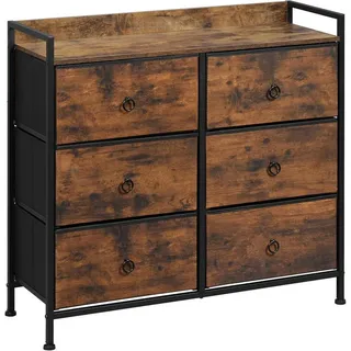 Woltu Kommode, Dunkelbraun, Metall, 6 Schubladen, Rechteckig, eckig, 80x78x29 cm, Wohnzimmer, Kommoden & Sideboards, Kommoden
