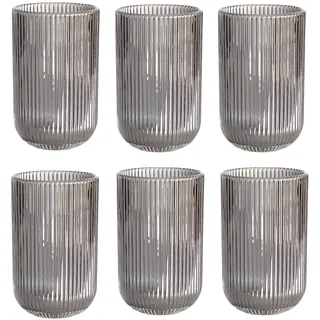 GMMH 6er-Set Geriffelte Trinkgläser und Weingläser, Line, Linie Geriffelt, Ribbed, Glas, Longdrinkgläser, Cocktail Gläser mit Prägung, Trinkglas, Weinglas, Wasserglas (Grau-Glanz Trinkglas Groß)
