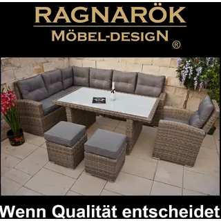 POLY-RATTAN GARTENMÖBEL hohe Dining Lounge Ragnarök-Möbeldesign Esstisch Sessel