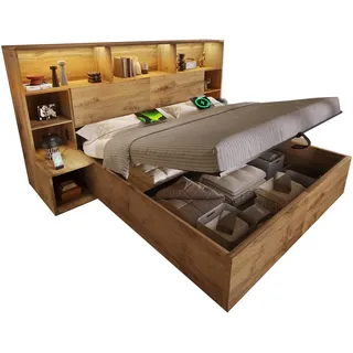 Stilvora Bettanlage, Eiche, Metall, Holzwerkstoff, 6 Fächer, 180x200 cm, Schlafzimmer, Betten