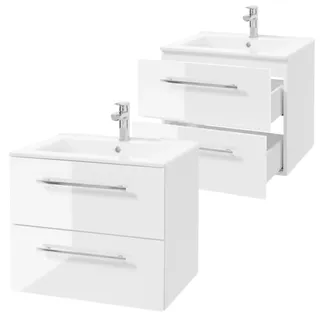 .Deftrans Domodomo Badezimmerschrank mit Waschbecken, 60 x 50 x 45,6 cm weißer Unterschrank für Waschbecken, Hängeschrank für Badezimmer - Keramik-Waschbecken-Set