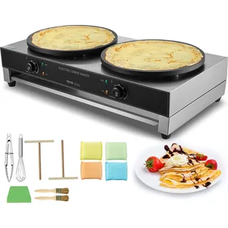 Vevor elektrischer Crepemaker Crepe-Maschine mit Doppelkopf 6000 W flache Crepe-Grillplatte, Pfannkuchenherd aus Edelstahl, runder