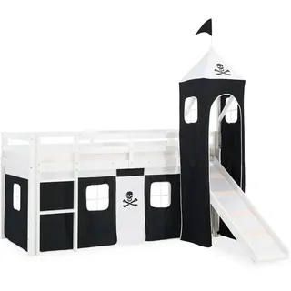 Homestyle4u Hochbett Pirat 90 x 200 cm Kiefer massiv weiß
