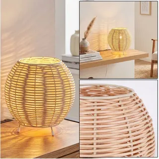 hofstein Tischleuchte Tischlampe aus Metall/Rattan in Beige/Naturfarben, ohne Leuchtmittel, Schirm aus Rattan (16 cm), An/-Auschalter, 1x E14, ohne Leuchtmittel beige
