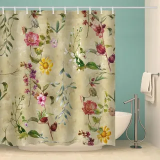 RFFLUX 3D Blumen Duschvorhang Anti Schimmel 240x200 cm mit 12 Ringe Polyester Retro Blumen Duschvorhänge Anti-Bakteriell Waschbar Wasserdicht Badvorhänge für Badezimmer(Stil 25-12)
