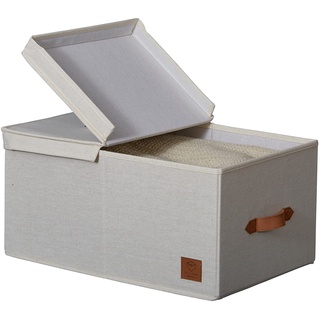 LOVE IT STORE IT Premium Aufbewahrungsbox mit Deckel - Aus Leinen-Baumwoll-Stoff - Verstärkt mit Holz - Groß und stabil - Beige - 50x33x24 cm