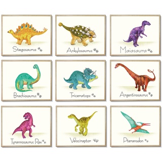 9 Stücke Dinosaurier Wand Kunst Druck Dinosaurier Poster Wandtattoos mit Ungerahmt Bildern Dinosaurier Geburtstag Geschenk für Kinderzimmer Dekorationen