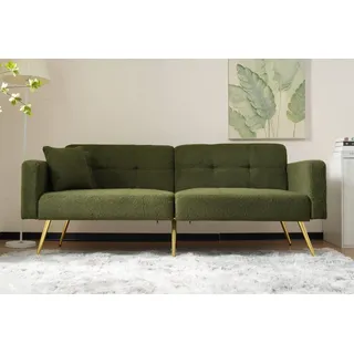 Celya Schlafsofa Schlafsofa mit Bettfunktion, verstellbarem Winkel, goldenen Beinen, mit Kissen und seitlichen Aufbewahrungstaschen grün