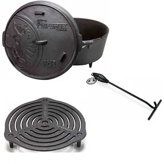Petromax Feuertopf-Set ft12 mit Füßen 10,8 Liter Stapelrost und Deckelheber