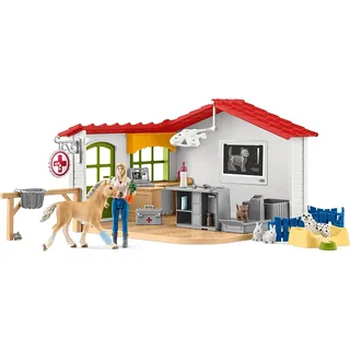 SCHLEICH 42502 Tierarzt-Praxis mit Haustieren, für Kinder ab 3+ Jahren, Farm World - Spielset, 35 x 32 x 17 cm