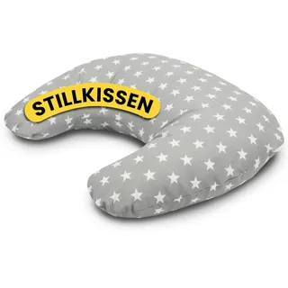 Amilian Stillkissen Klein - Stillmond - Nursing Pillow - Stillhörnchen - Kleines Stillkissen für Baby - Stillkissen Mond - Stillkissen unterwegs - Stillkissen Halbmond Sternenfunkeln in Grau