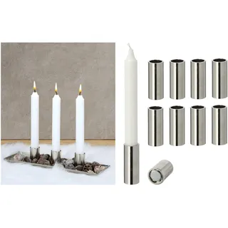 Novaliv, Kerzenständer, 8x Kerzenhalter für Stabkerzen magentisch SILBER 2,5x7,5cm Tischdekoration Kerzentülle