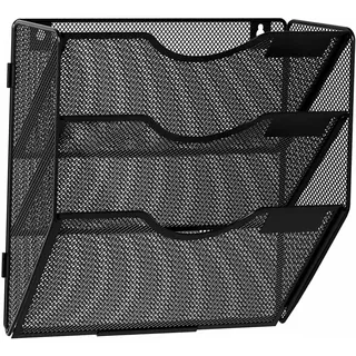 NUWIQ Hängeregister Zeitschriftenständer,3 Fächer Zeitschriftenhalter Wand, Schreibtisch, Zeitschriftenhalter Metall,Hängeregister Wandhalter, Dokumenten Organizer, Wand Organizer, Schwarz