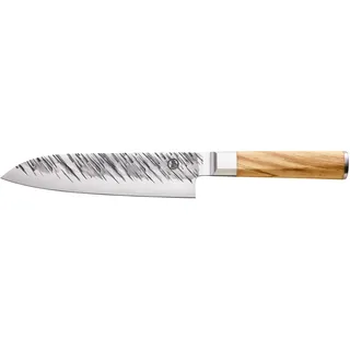 Zassenhaus Santokumesser OSAKA 18 cm Olive, handgeschmiedetes Küchenmesser aus japanischem Klingenstahl 440C, Olivenholzgriff, 60 HRC Härtegrad, Schleifwinkel 15°, in Holzbox