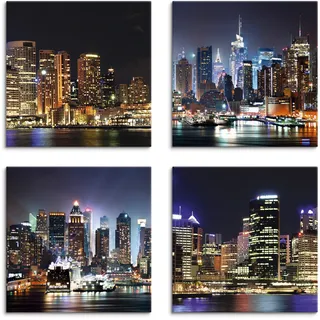 Leinwandbild ARTLAND "Sydney Hafen und New York Times Square" Bilder Gr. B/H: 40 cm x 40 cm, Leinwandbild Städte quadratisch, 4 St., blau Leinwandbilder 4er Set, verschiedene Größen
