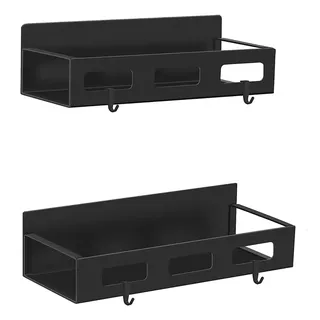 Luchs – 2er Set Magnetisches Regal für Kühlschrank aus Edelstahl, Hängeregal, Küchenregal, Gewürzregal, Kühlschrank Regal, Organizer inkl. 4 Haken (Schwarz (2 Größen))