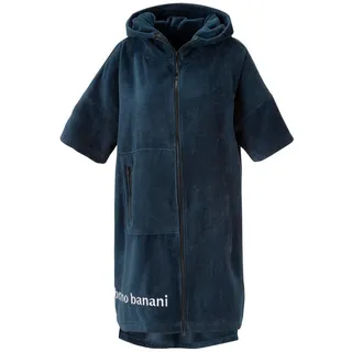 Bruno Banani Badeponcho Daniel, ideal für Sauna, Spa & im Urlaub, Damen & Herren, Midilänge, Frottier, Kapuze, 2-Wege Reißverschluss, Surfponcho, 100% Baumwolle, Frottee, Strand, Sport blau S/M | 100 cm