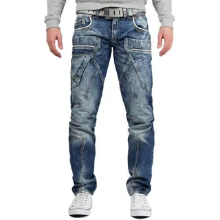 Cipo & Baxx Regular-fit-Jeans Herren Regular Fit Hose Stonewashed BA-CD391 (1-tlg) Aufwendiges Design blau 34