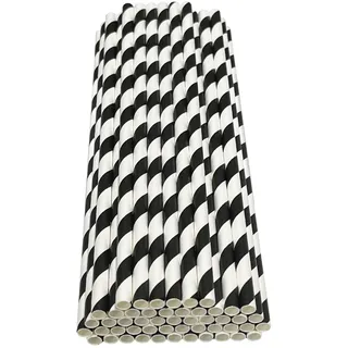Haobase 50 Stück Papier Trinkhalme, biologisch abbaubare Papier Strohhalme zum Trinken Cocktail, Kaffee, kalte Getränke (Streifen-Muster) (White/Black Stripes)