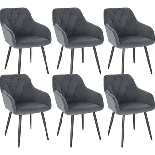 Woltu Esszimmerstuhl Samt dunkelgrau 6er Set