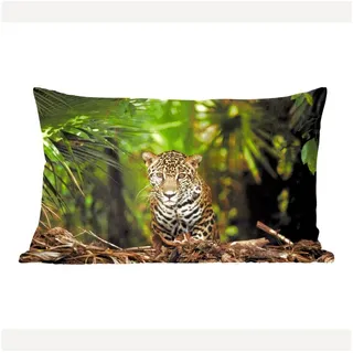 MuchoWow Dekokissen Junger Jaguar im Dschungel, Dekoration, Zierkissen, Kissen mit Füllung, 50x30 cm bunt Rechteckig | 50 cm x 15 cm x 30 cm