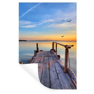 MuchoWow Wandsticker Wasser - Steg - Vögel - Sonnenuntergang - Horizont (1 St), Wanddeko, Aufkleber, Wandtattoo, 80x120 cm bunt 80 cm x 120 cm x 0.1 cm