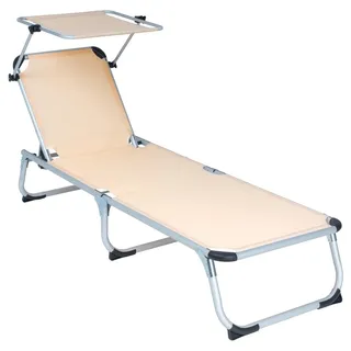 Divero Sonnenliege Sonnendach beige 187x57x30 cm Alu Campingliege Klapp-Liege